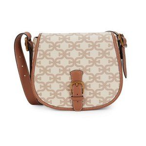 NEW SAM EDELMAN Signature Saddle Bag Crossbody Purse Logo Print Sand Beige NWT!